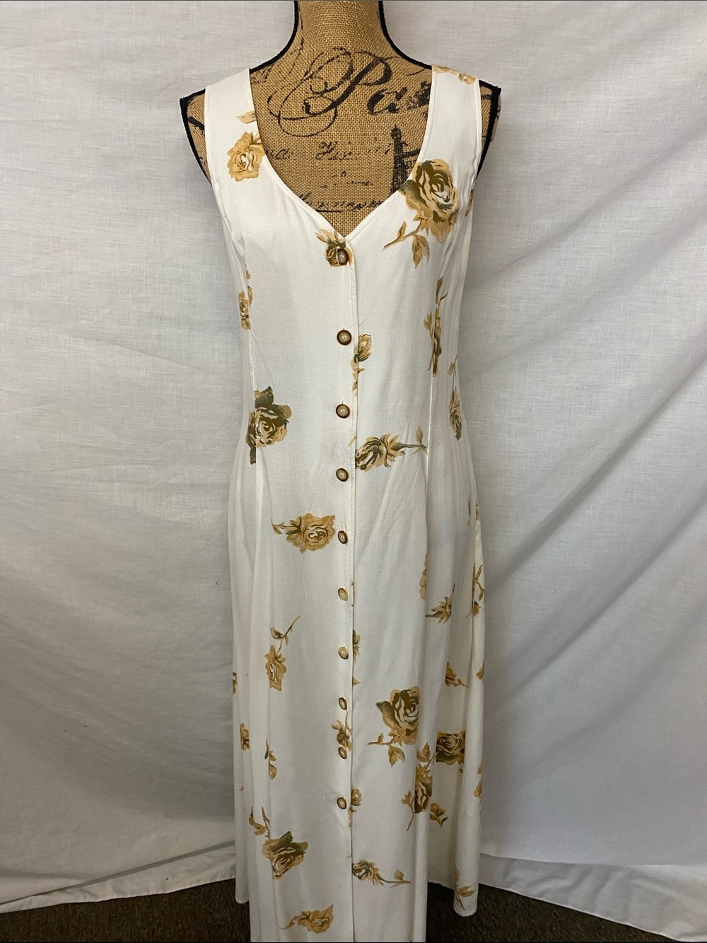 Together Cream Maxi Dress with Gold Floral Print